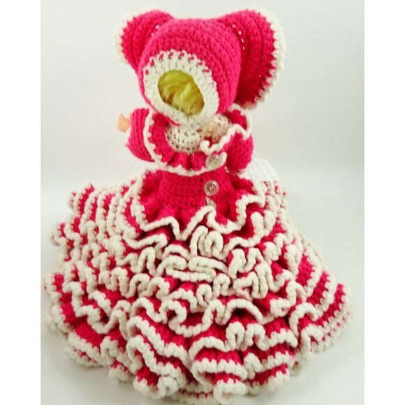 Vintage Doll Ruffled Layered Crochet Pink White Dress Sleeping Eyes 14in - Picture 8 of 10